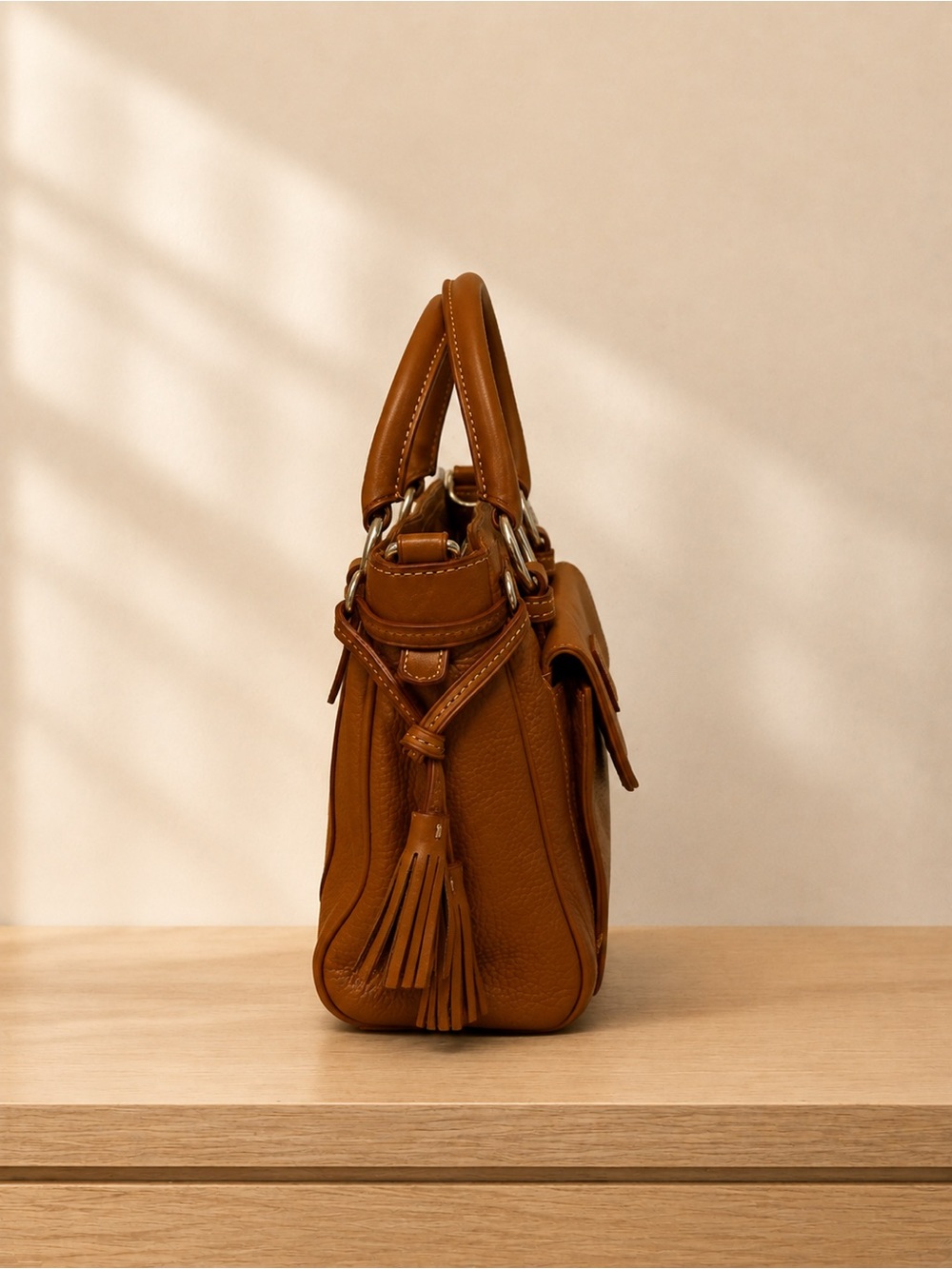 Dooney & Bourke Brown Pebbled Leather Satchel - Picture 4 of 6